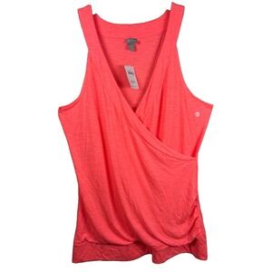 Vanity Coral Pink Womens Sleeveless Faux Wrap Shirt Top Blouse Tank Plus 2X NEW